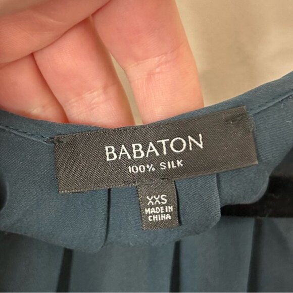 Aritzia Babaton Tie Front Blouse Forest Green Teal Scoop neck Size Drapey XXS - Picture 8 of 11